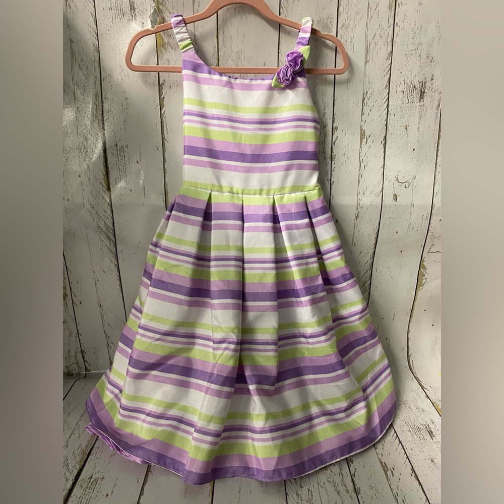 Place Girls Bow Sleeve Purple Lavender Lime Dress Size 14 Easter Spring Summer